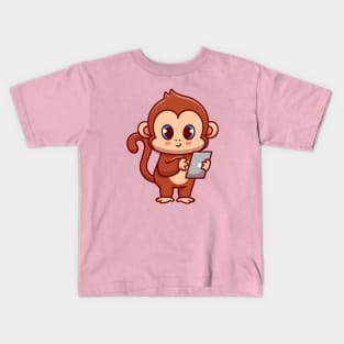 Cute Monkey With Gadget Cartoon Kids T-Shirt